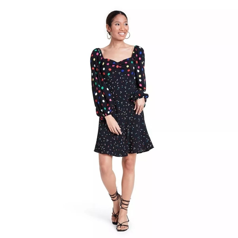 NWT RIXO x Target Polka Dot Long Balloon‎ Sleeve Swing Dress, Size 6